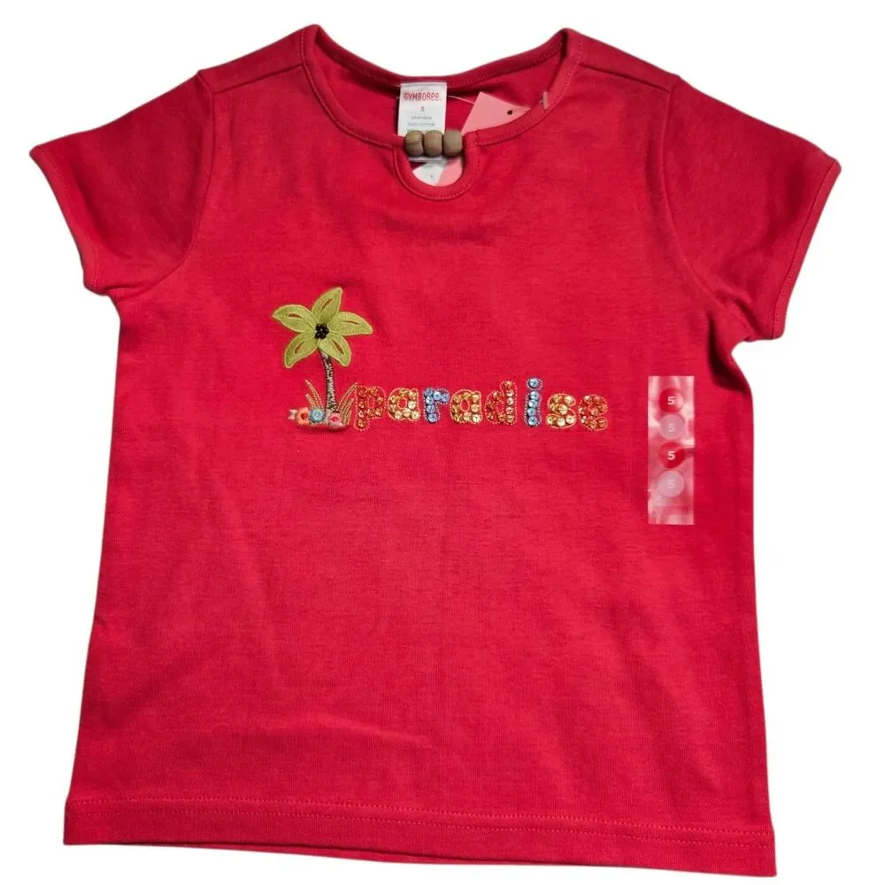 Vintage Gymboree Top Girls Size 5 Red Paradise 100% Cotton T Shirt Y2K NWT